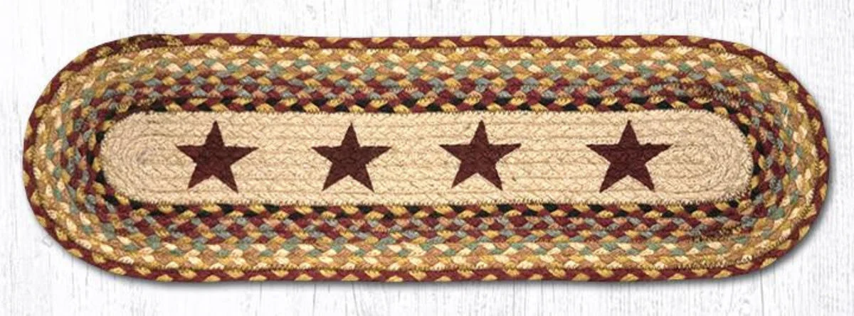 Earth Rugs Rustic Burgundy Stars Oval Stair Tread – Lodge & Farmhouse Decor 27"x8.25"