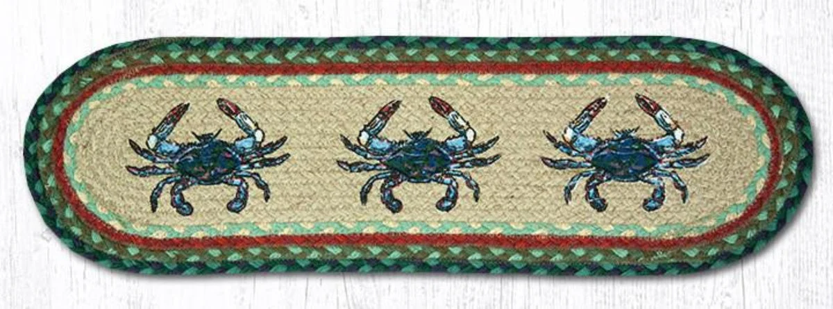 Earth Rugs Rustic Blue Crab Oval Stair Tread – Coastal & Farmhouse Decor 27"x8.25"