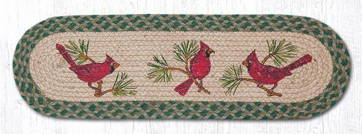 Earth Rugs Rustic Cardinals Oval Stair Tread – Lodge & Farmhouse Decor 27"x8.25"