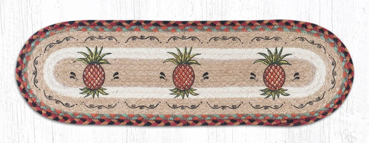 Earth Rugs Rustic Pineapple Oval Stair Tread – Tropical & Farmhouse Decor 27"x8.25"
