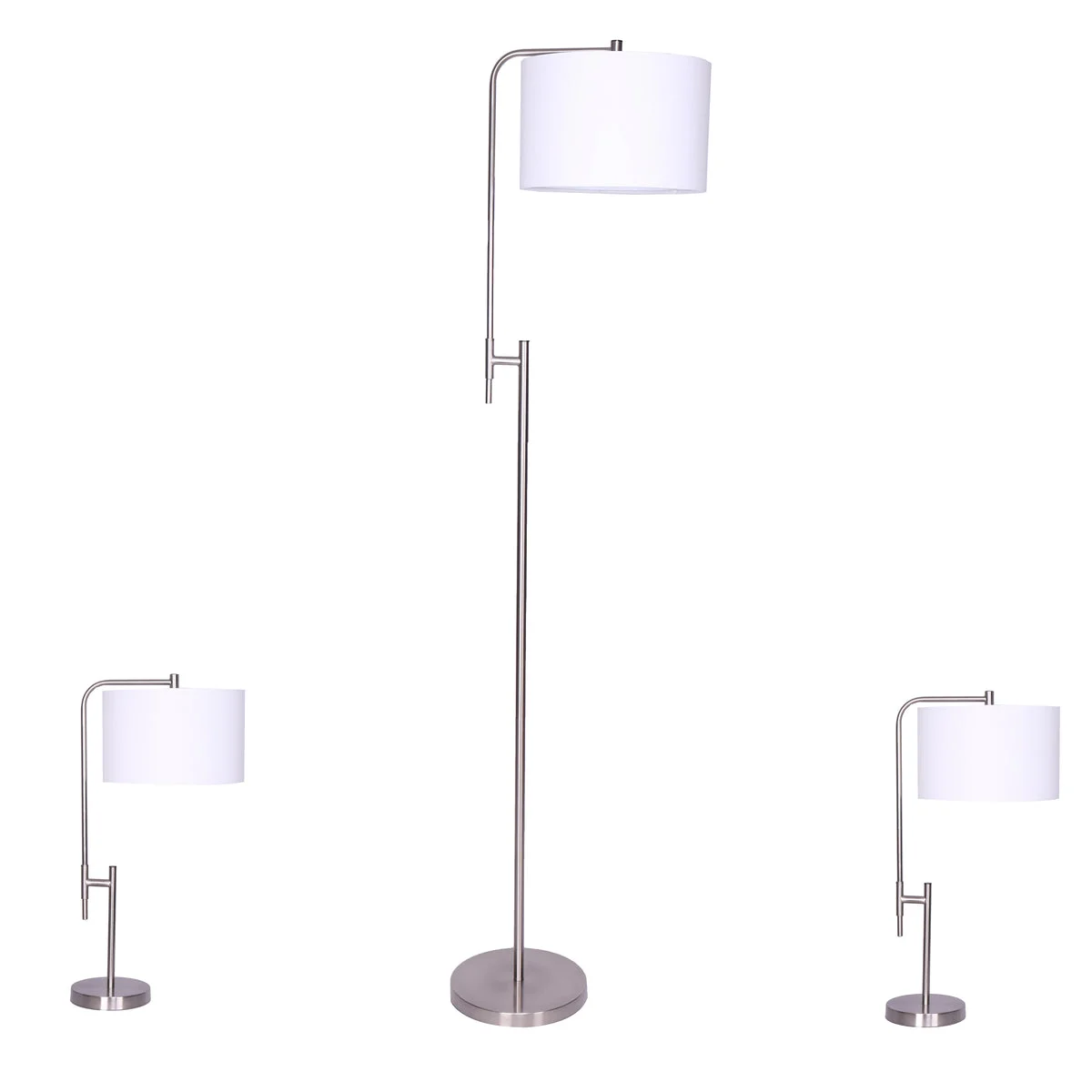 Sagebrook Home 50642 24"/57" Metal Table & Floor Lamp, Silver - Kd, Set of 3