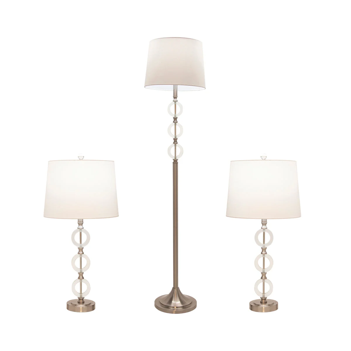 Sagebrook Home 50643 26"/65" Metal/Glass Table & Floor Lamp, Silver-Kd, Set of 3