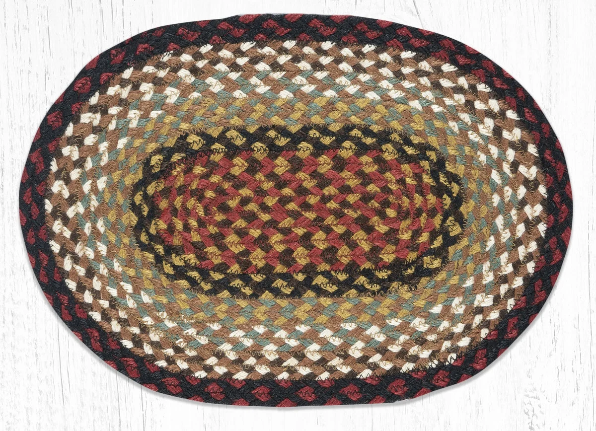 Earth Rugs Jute Placemat 13"x19", Burgundy & Mustard Braided Table Mat, Rustic Farmhouse Dining Accent