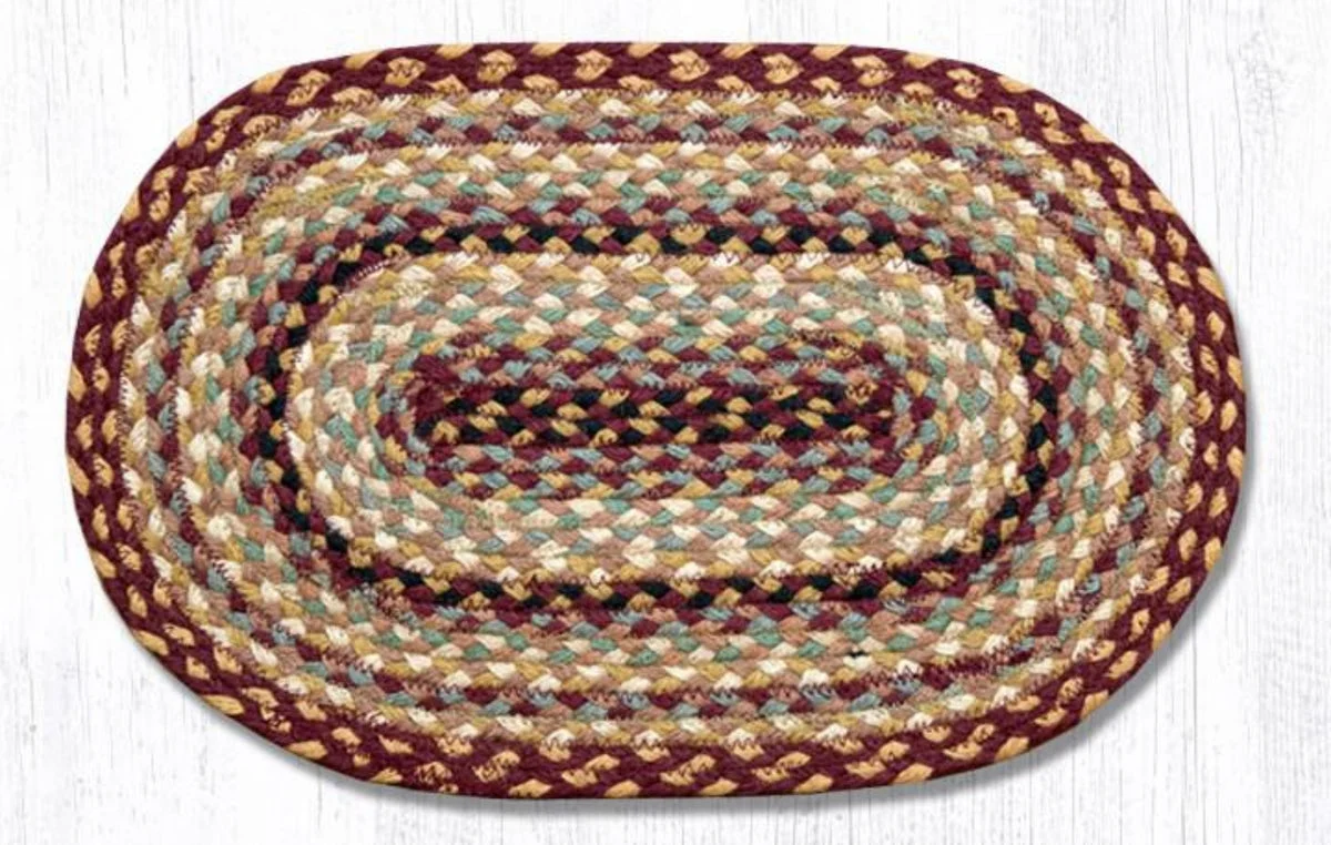 Earth Rugs Jute Placemat 13"x19", Burgundy/Gray/Cream Braided Table Mat, Rustic Country Dining Accent in Oval Design
