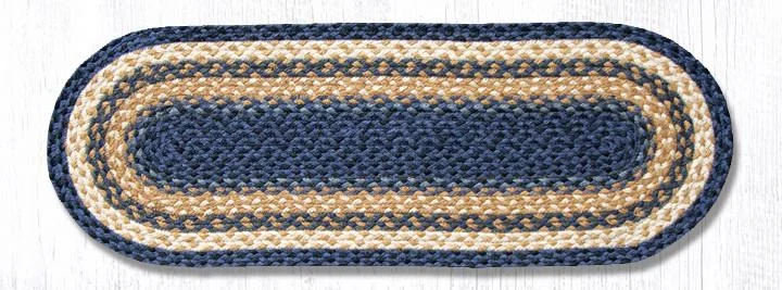 Earth Rugs C-79 Lt. Blue/Dk. Blue/Mustard Jute Table Runner 13``x36``