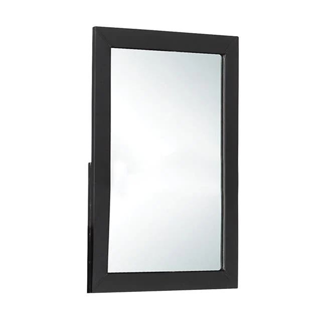Benzara Rectangular Wood Encased Mirror with Faux Leather Upholstery, Black