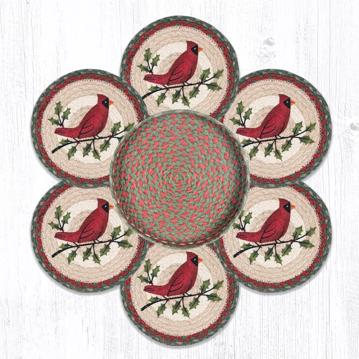 Earth Rugs Holly Cardinal Round Trivet – Holiday Kitchen Hot Pad 10"x10"