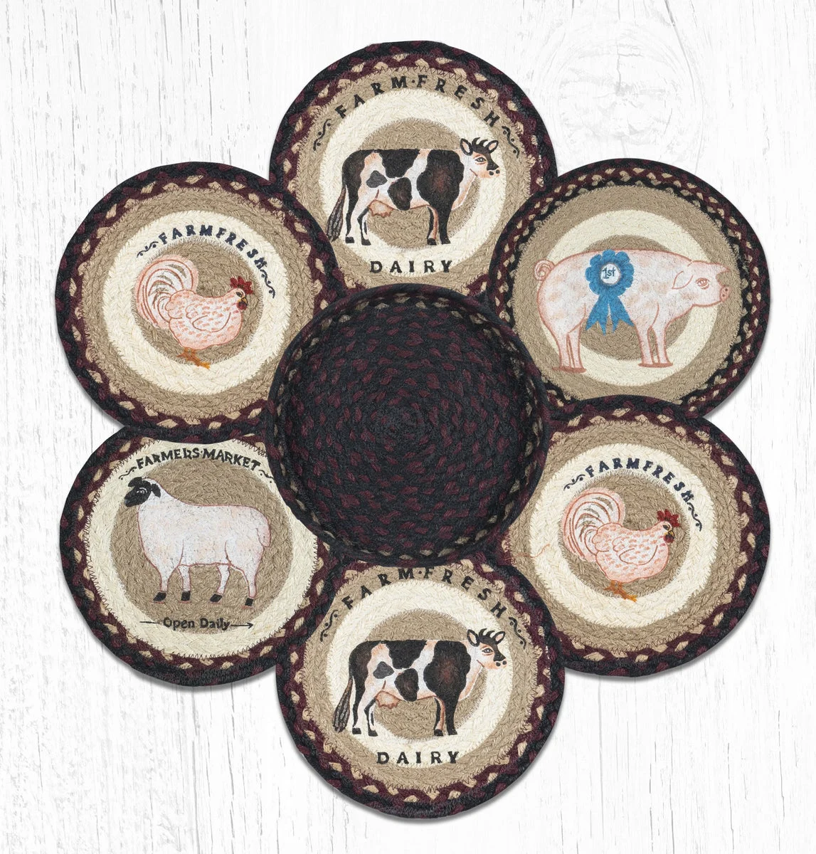 Earth Rugs Farmhouse Trivets in a Basket – 10"x10" Braided Jute Hot Pads