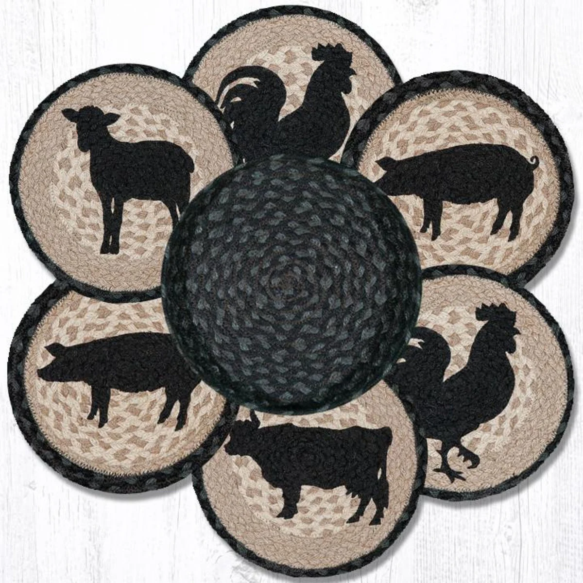 Earth Rugs Farm Animals Printed Round Trivets 10" Decorative Kitchen Accent