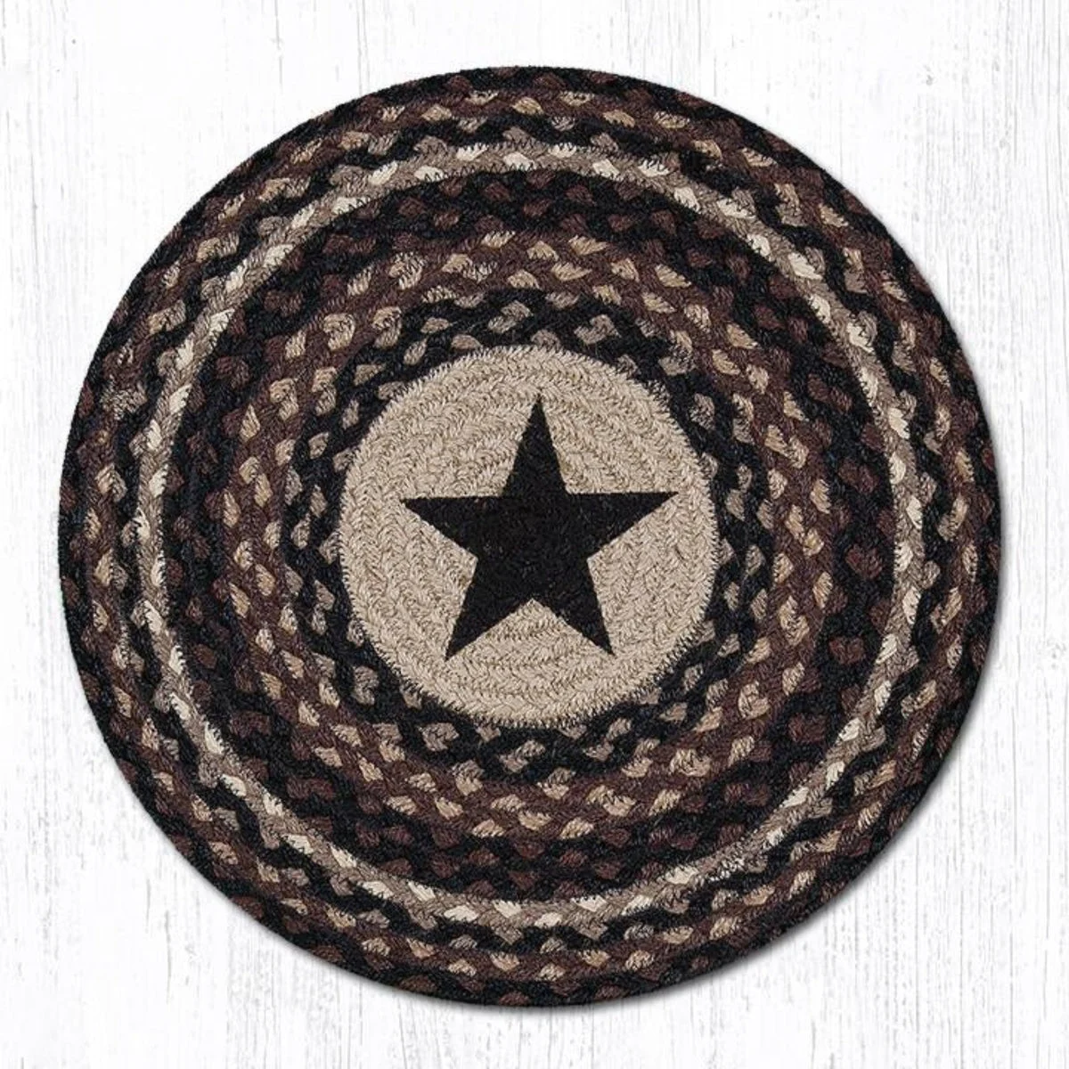 Earth Rugs Black Star Printed Round Placemat 15"x15" Handcrafted Jute Rustic Farmhouse Lodge Dining Table Accent Mat