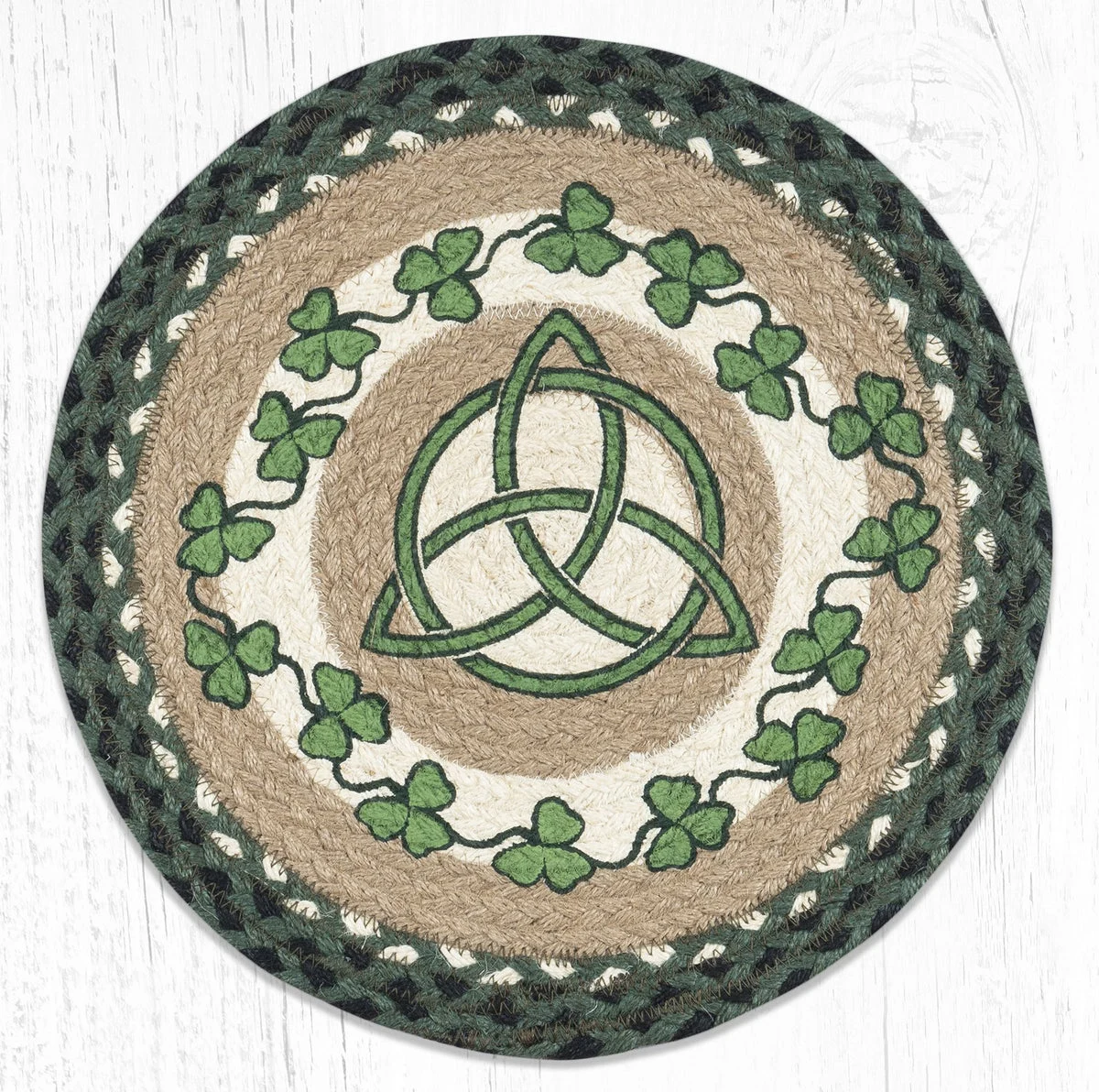 Earth Rugs PM-RP-605 Irish Shamrock Printed Round Placemat 15``x15``