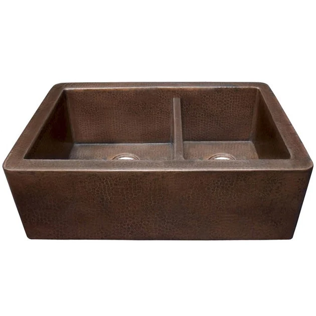 Farmhouse Duet 33" Double Bowl Copper Apron Front Kitchen Sink