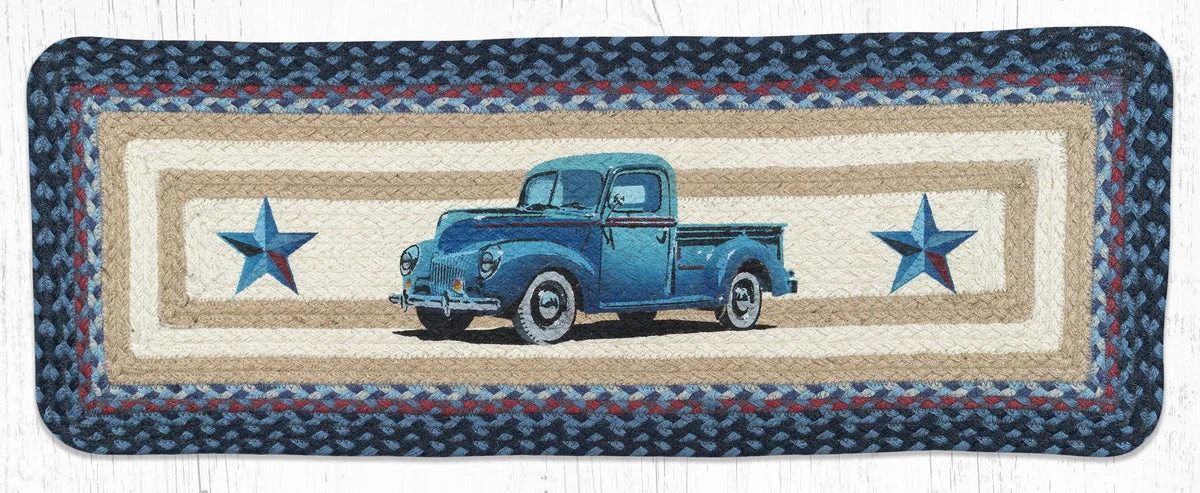 Earth Rugs PP-362 Blue Truck Oblong Printed Table Runner 13``x36``