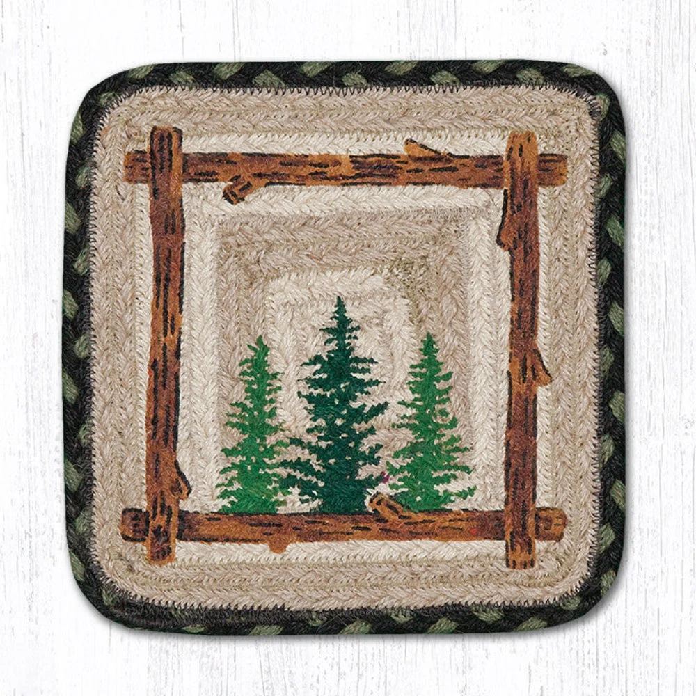 Earth Rugs Tall Timbers Square Jute Trivet 10"x10" Rustic Table Protector