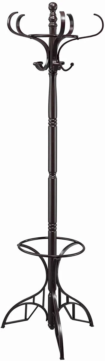 Benzara Wooden Coat Rack with Umbrella Holder and Turned Pedestal Stand, Brown