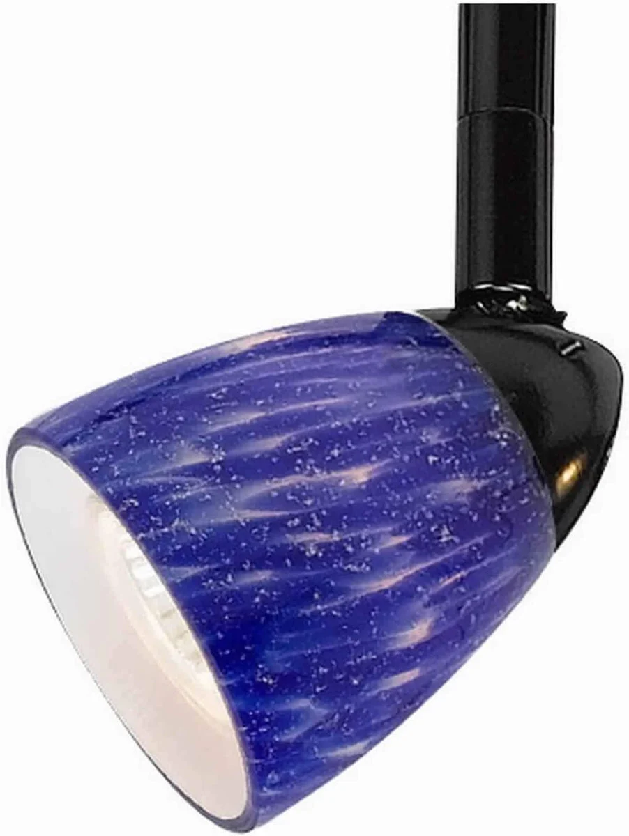 Benzara 50 Watt Track Fixture with Meteor Pattern Glass Shade, Black and Blue