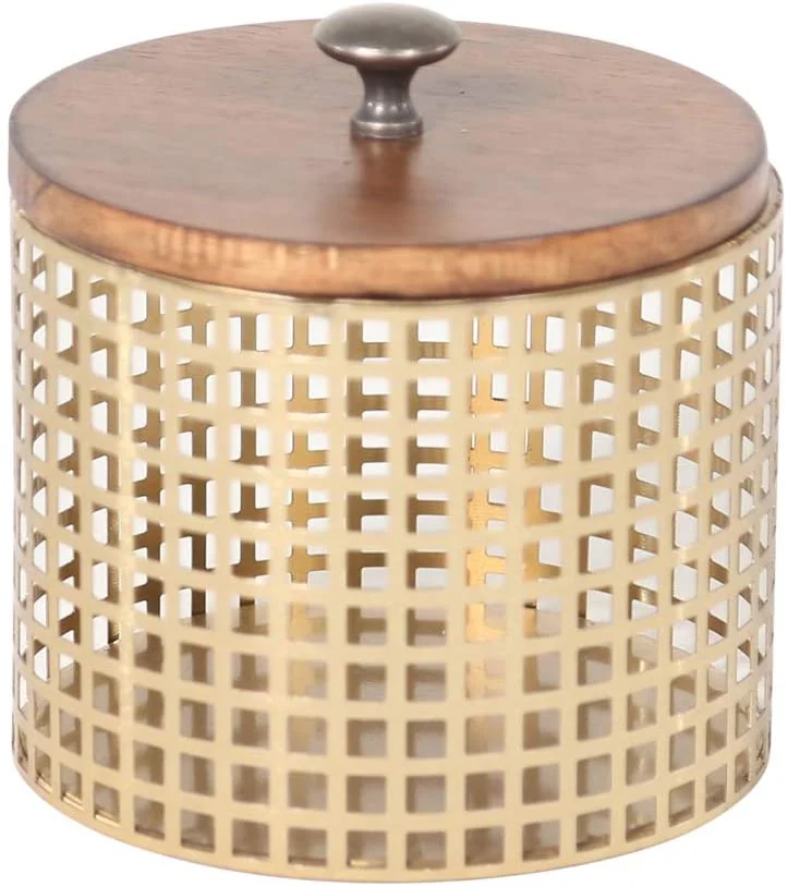 Sagebrook Home 12228-03DS 6.25" Bronze Metal Wood Top Box, Round