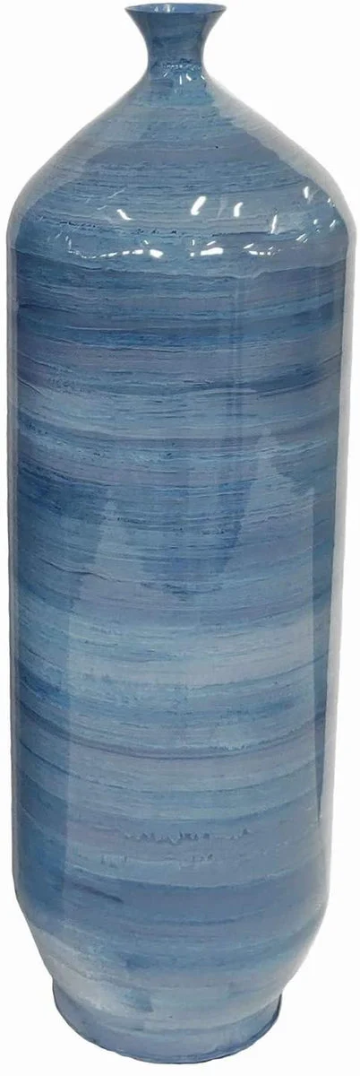 Benzara Metal Elongated Circular Vase with Flared Neck and Opening, Blue