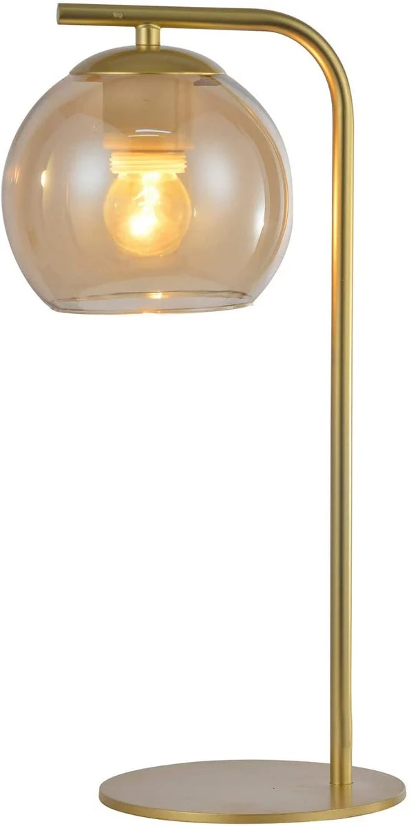 Benzara 17 Inches Metal Frame Table Lamp with Glass Shade, Gold
