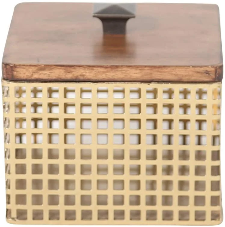 Sagebrook Home Bronze Metal Top Box Square - Wood Top
