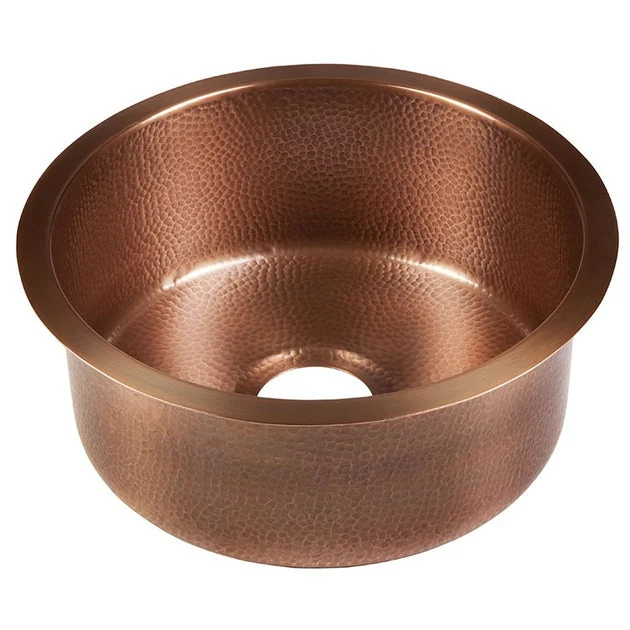 De la Cruz Single Bowl Round Handcrafted Hammered Antique Copper Bar/Prep Sink