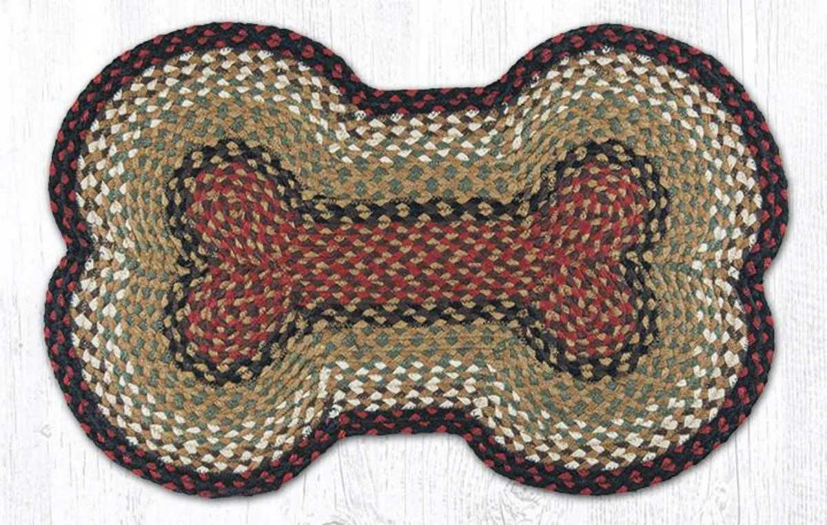 Earth Rugs Large Dog Bone Tread 18"x28", Burgundy & Mustard Braided Jute Pet Rug, Rustic Non-Slip Pet Feeding or Resting Mat