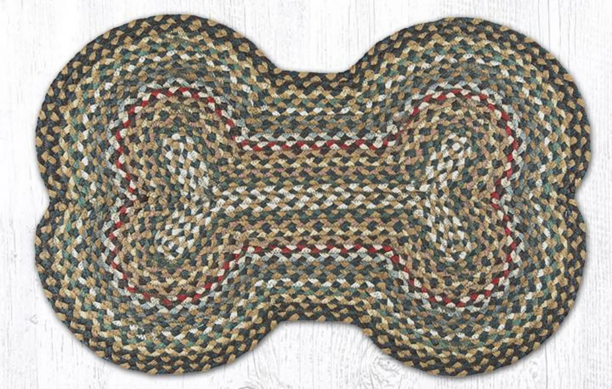 Earth Rugs Large Dog Bone Mat 18"x28", Fir & Ivory Braided Jute, Rustic Non-Slip Pet Rug for Feeding or Resting Areas