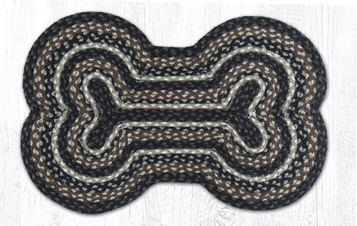 Earth Rugs Large Dog Bone Tread 18"x28", Mocha & Frappuccino Braided Jute, Rustic Pet Rug for Feeding & Lounging Areas
