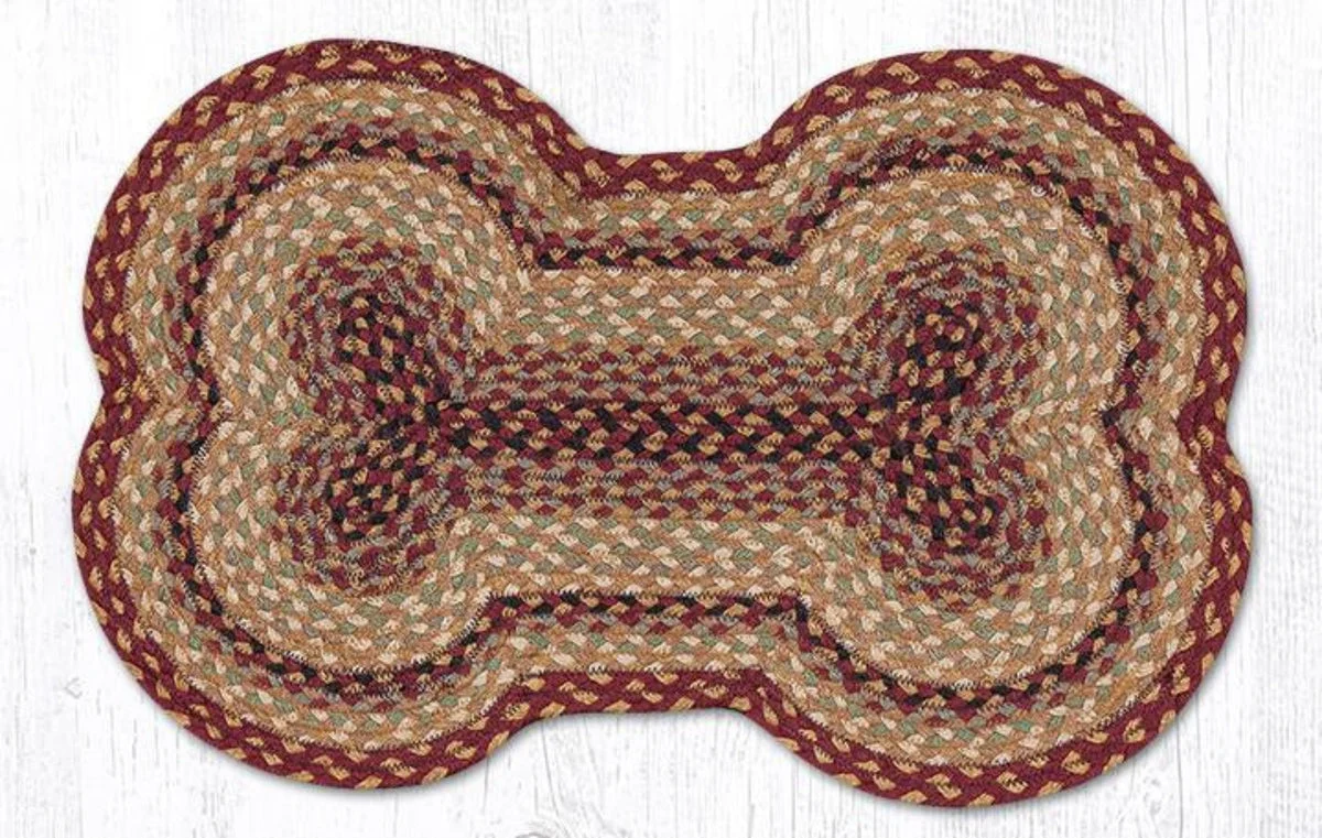 Earth Rugs Braided Cotton Dog Bone Rug – Rustic Pet Mat 18"x28" Burgundy Gray Cream