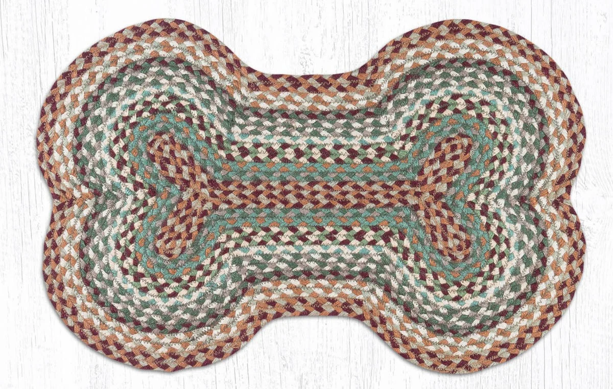 Earth Rugs Large Dog Bone Tread Mat 18"x28", Buttermilk & Cranberry Braided Jute, Rustic Pet Rug for Feeding & Lounging Areas