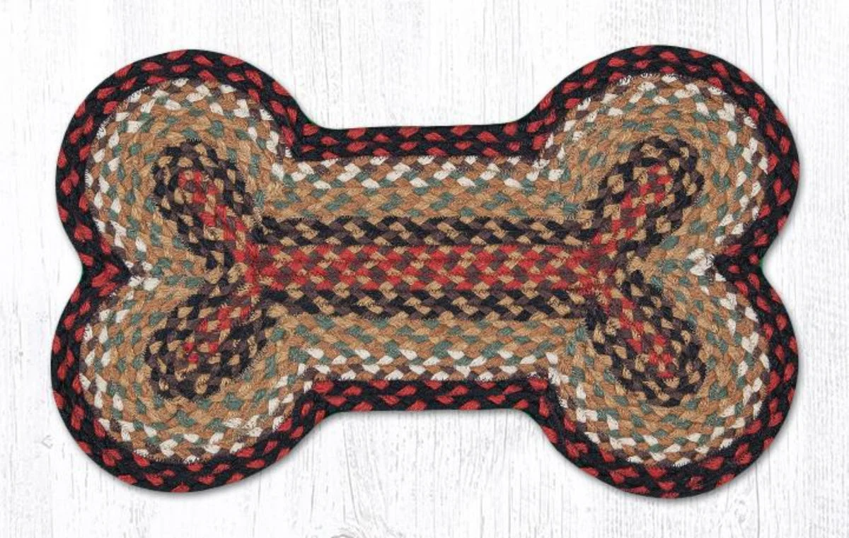 Earth Rugs Braided Cotton Dog Bone Stair Tread – Rustic Pet Mat 13"x22" Burgundy/Mustard