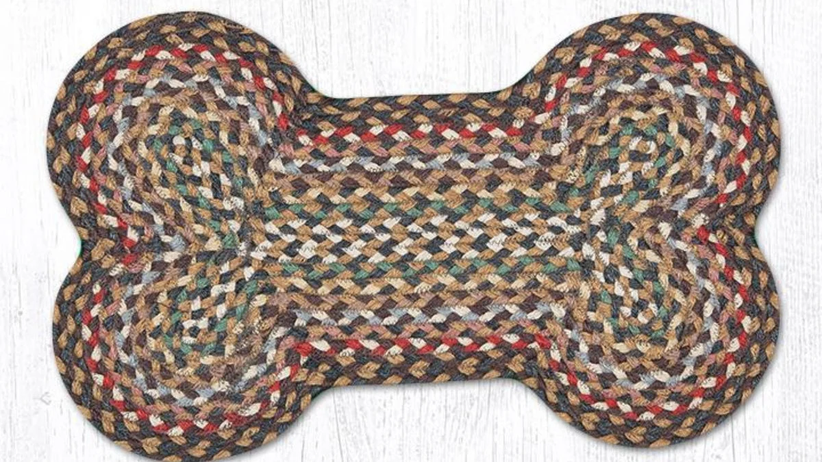 Earth Rugs Braided Cotton Dog Bone Tread – Rustic Pet Mat 13"x22" Fir/Ivory