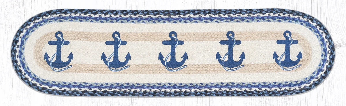 Earth Rugs OP-443 Navy Anchor Oval Patch Runner 13``x48``