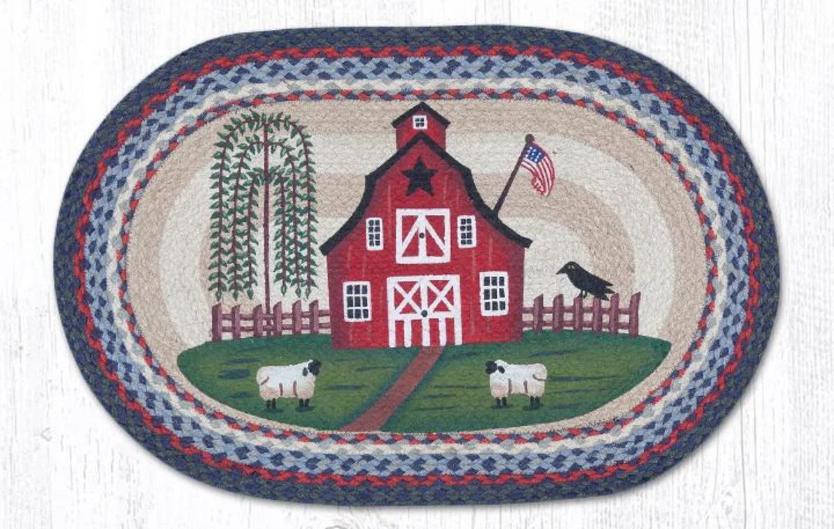 Earth Rugs Barn Scene Oval Patch Tread Rug – 20"x30" Rustic Country Accent Mat