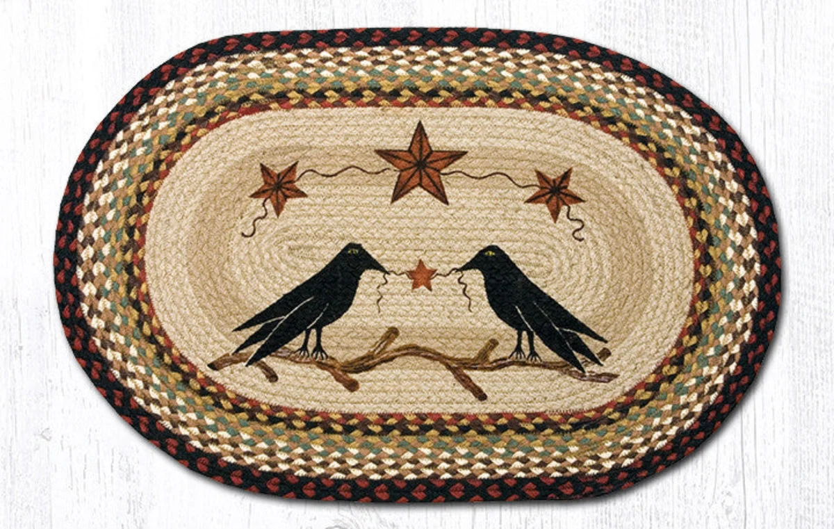 Earth Rugs Rustic Oval Patch Tread Rug – Crow and Barn Stars Design 20"x30"