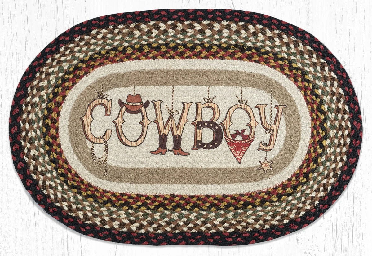 Earth Rugs Hand-Stenciled Oval Jute Rug 20"x30" – Rustic Country Cabin Style