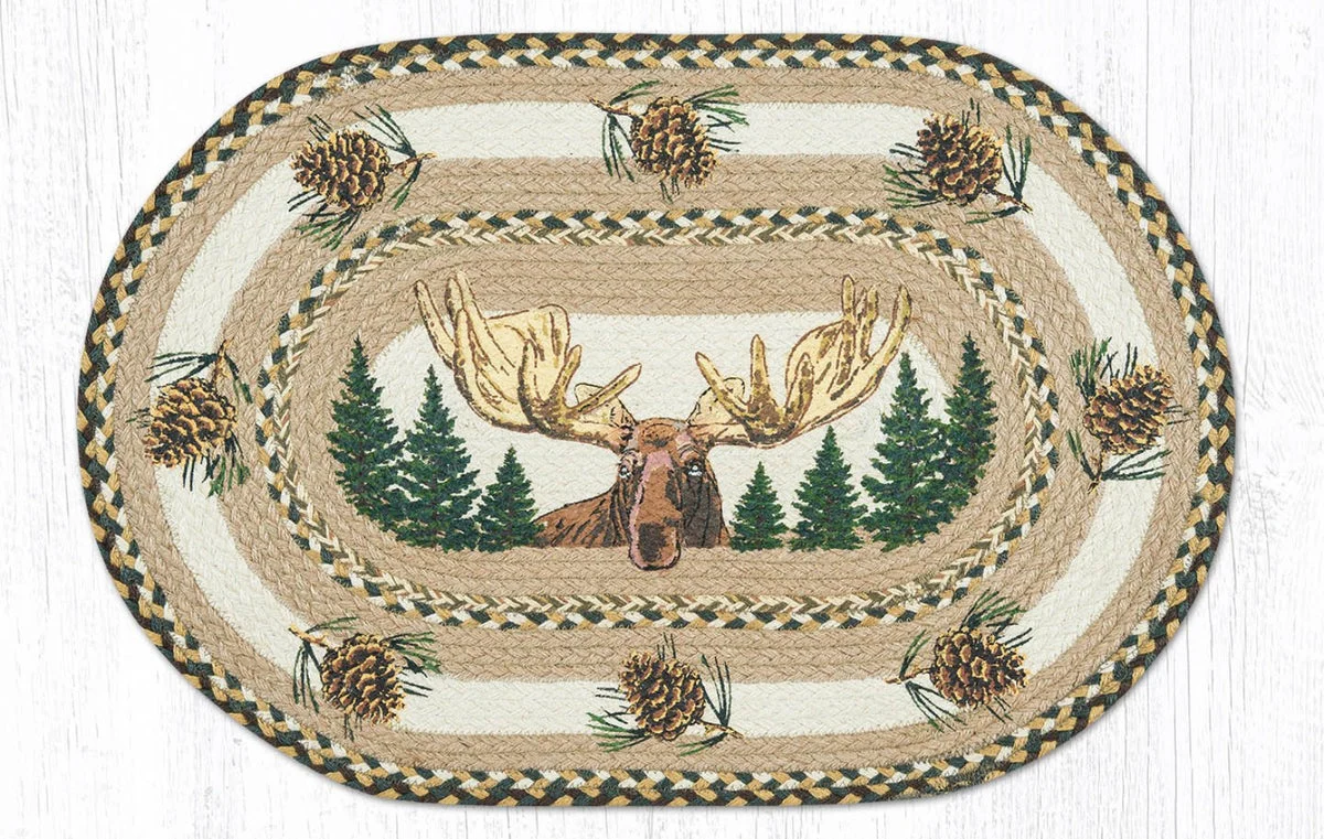 Earth Rugs Bull Moose Oval Stair Tread – 20"x30" Hand-Stenciled Rustic Jute Accent for Cabin and Lodge Decor