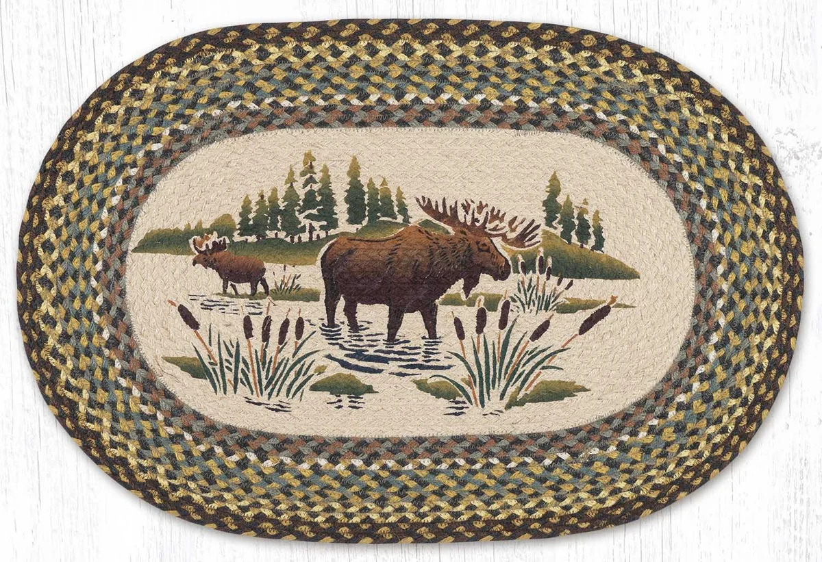 Earth Rugs Moose Wading Oval Patch Tread Rug – 20"x30" Rustic Cabin Accent