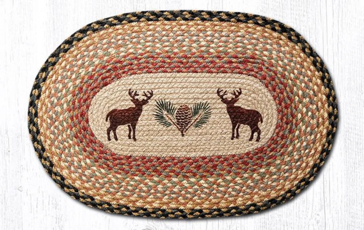 Earth Rugs Deer Pinecone Oval Patch Tread Rug – 20"x30" Rustic Woodland Fabric Accent