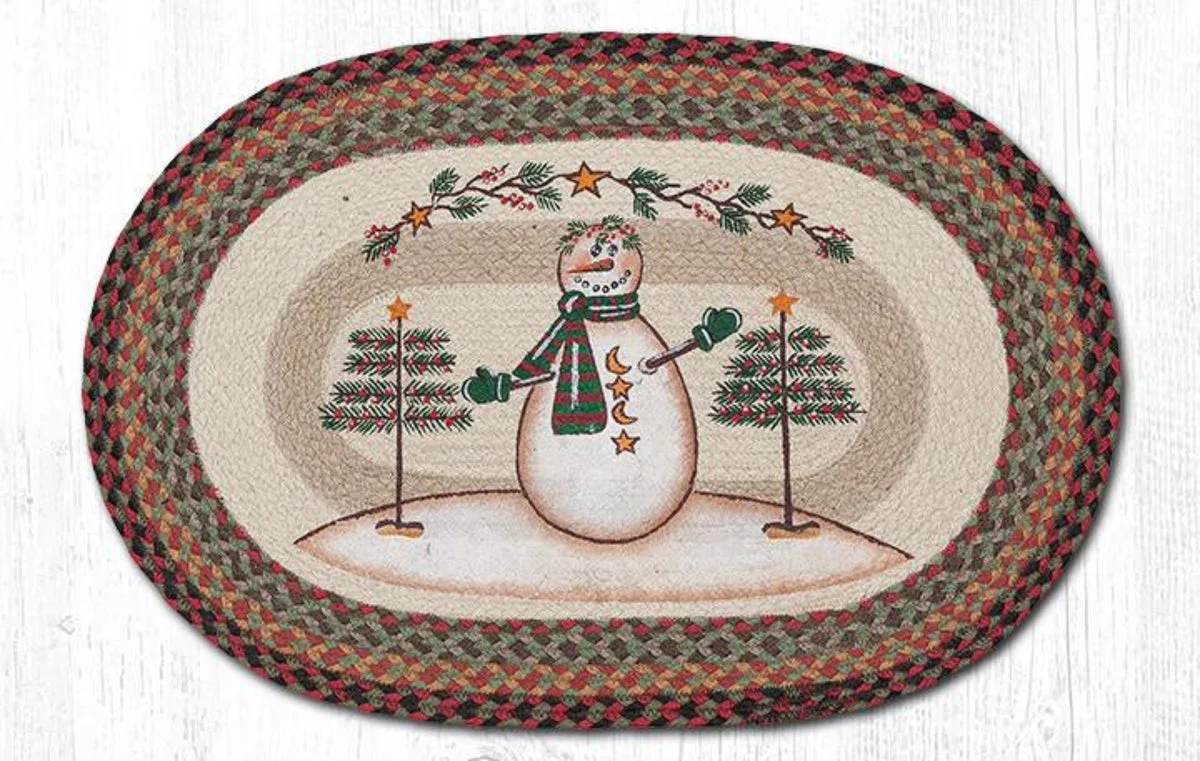 Earth Rugs Moon and Star Snowman Oval Patch Tread Rug – 20"x30" Rustic Braided Jute Holiday Accent