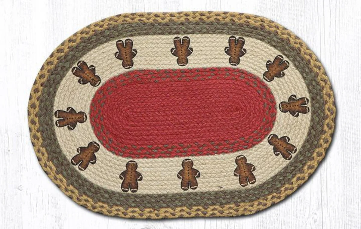 Earth Rugs Hand-Braided Gingerbread Men Oval Tread Rug – 20"x30" Rustic Holiday Accent