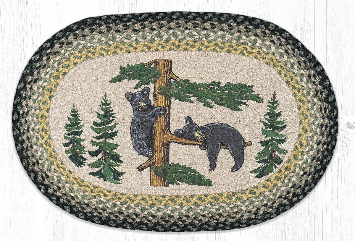 Earth Rugs Handcrafted Bear Cubs Oval Patch Tread – 20"x30" Nature-Inspired Rug