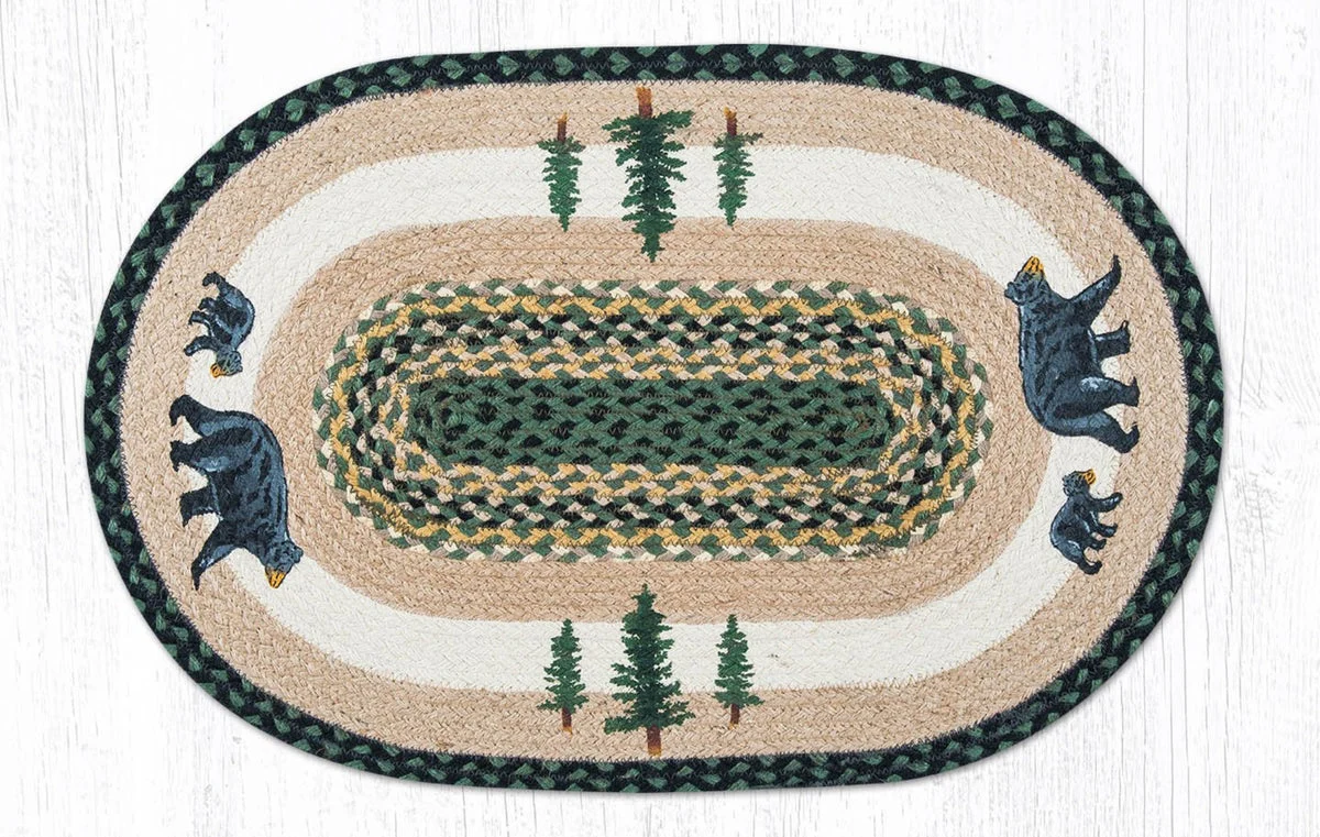 Earth Rugs Bear Timbers Oval Jute Tread – 20"x30", Handcrafted Nature-Inspired Patch Rug