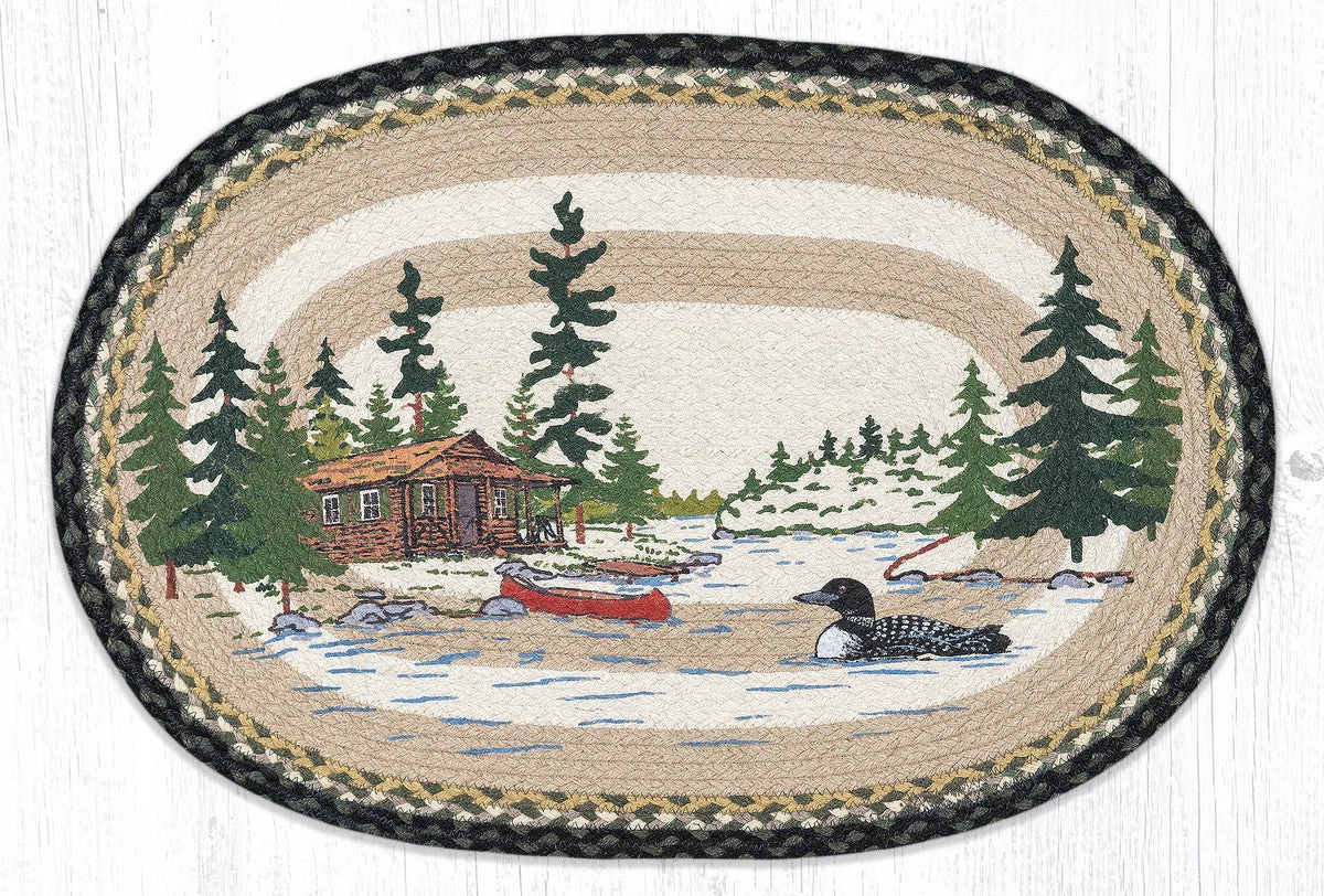 Earth Rugs Loon on Lake Oval Jute Tread – 20"x30", Handmade Wildlife-Inspired Rug