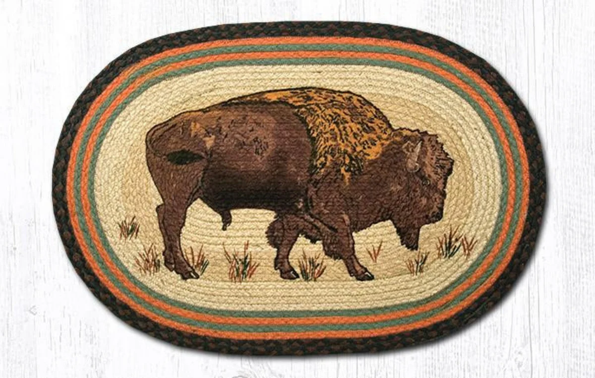 Earth Rugs Buffalo Oval Patch Rug – 20"x30" Braided Jute Hand-Painted Rustic Accent