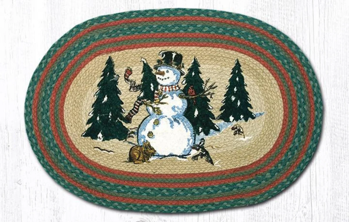 Earth Rugs Winter Wonderland Oval Patch Rug, 20"x30", Braided Jute with Snowy Scene