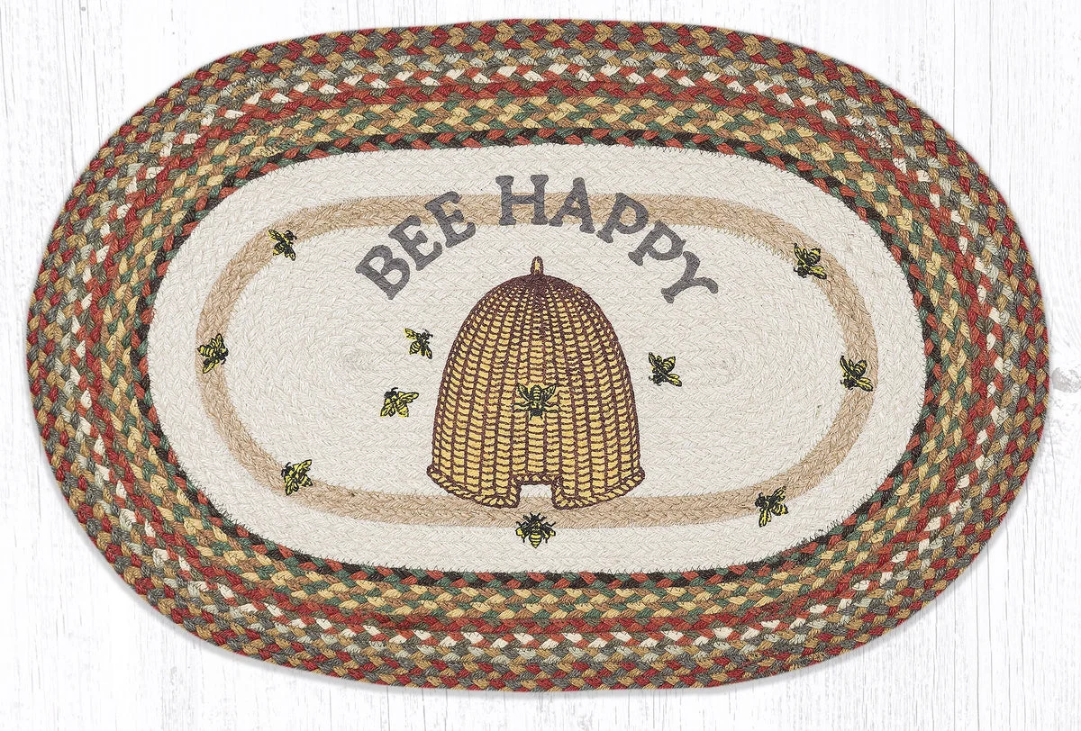 Earth Rugs Bee Happy Oval Patchwork Tread 20"x30" Farmhouse Hallway Runner