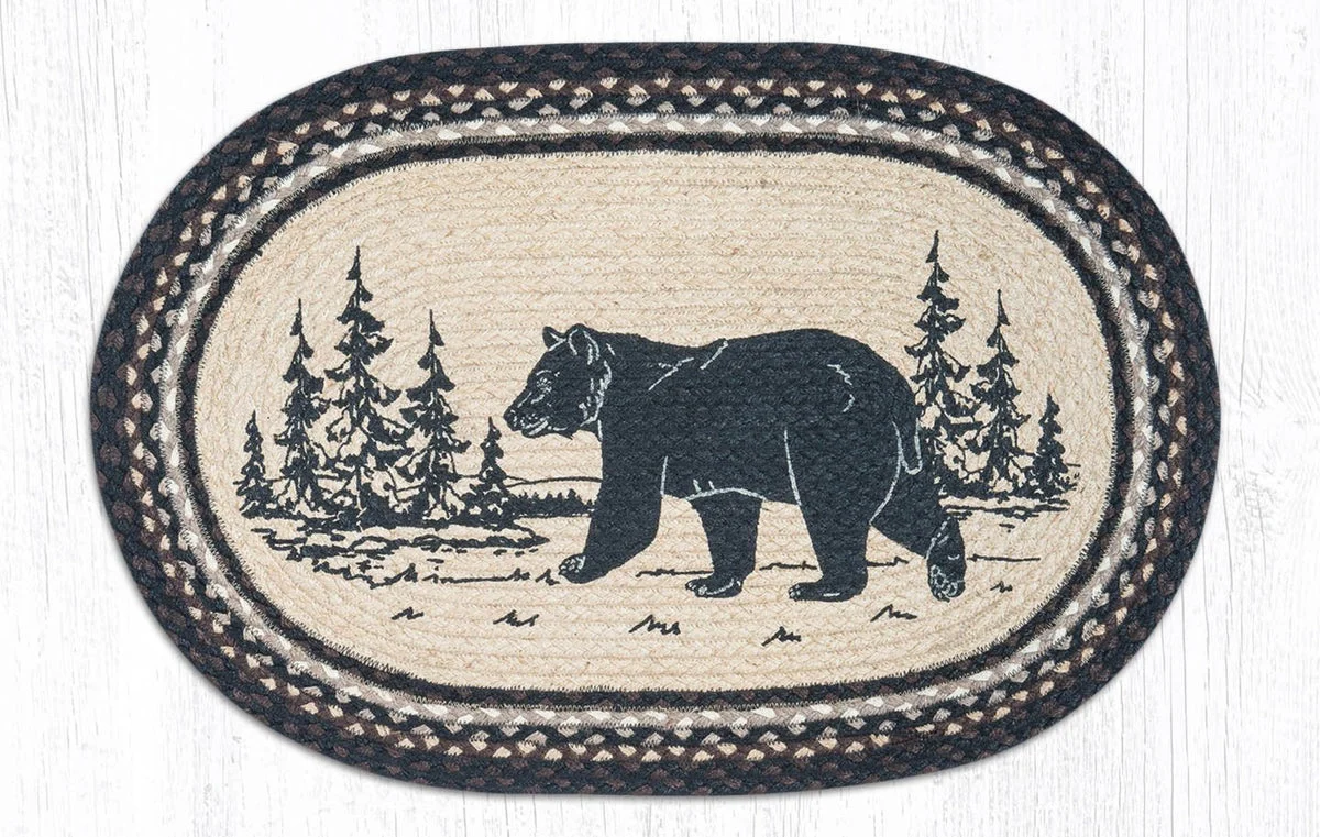 Earth Rugs Bear Silhouette Oval Patch Tread 20"x30" Rustic Cabin Decor