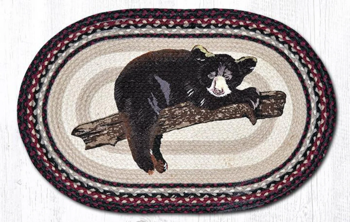 Earth Rugs Oval Patch Tread Baby Bear – 20"x30" Hand-Braided Natural Jute Woodland Accent