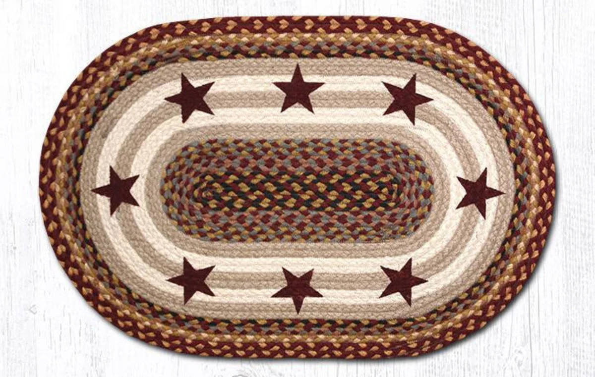 Earth Rugs Burgundy Stars Braided Oval Patch Tread – Farmhouse Style 20"x30"